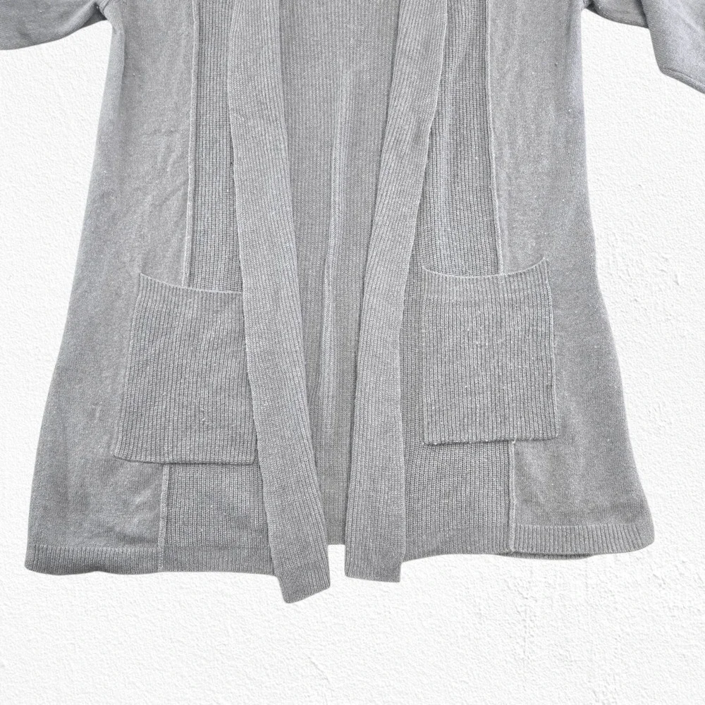 Kinross 100% Cashmere Gray Open Front Cardigan Sweater Large Pockets Luxe Soft